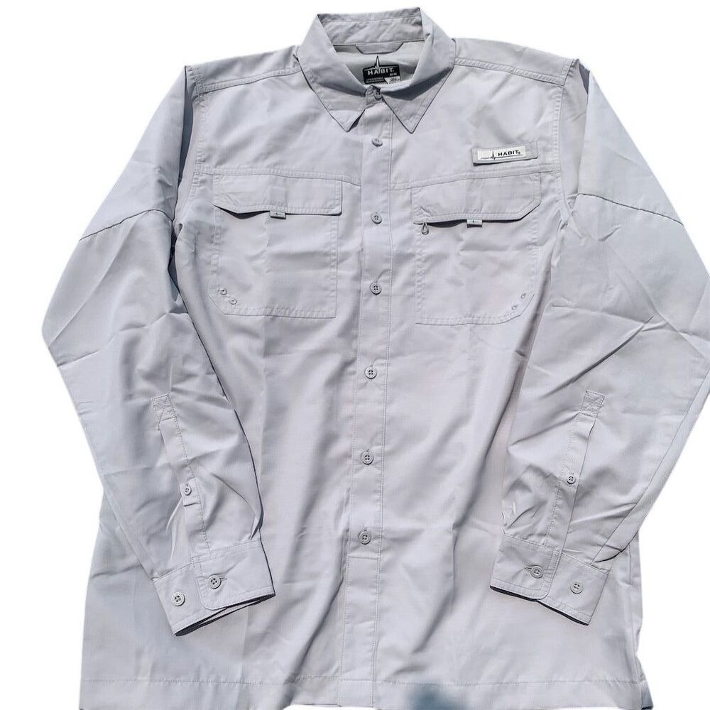 Habit Men's Light‎ Gray Long Sleeve Vented Shirt M UPF 40+ Casual